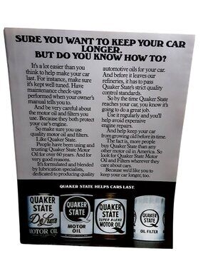 1977 Quaker State Motor Oil Ad Vintage Automotive Maintenance Print